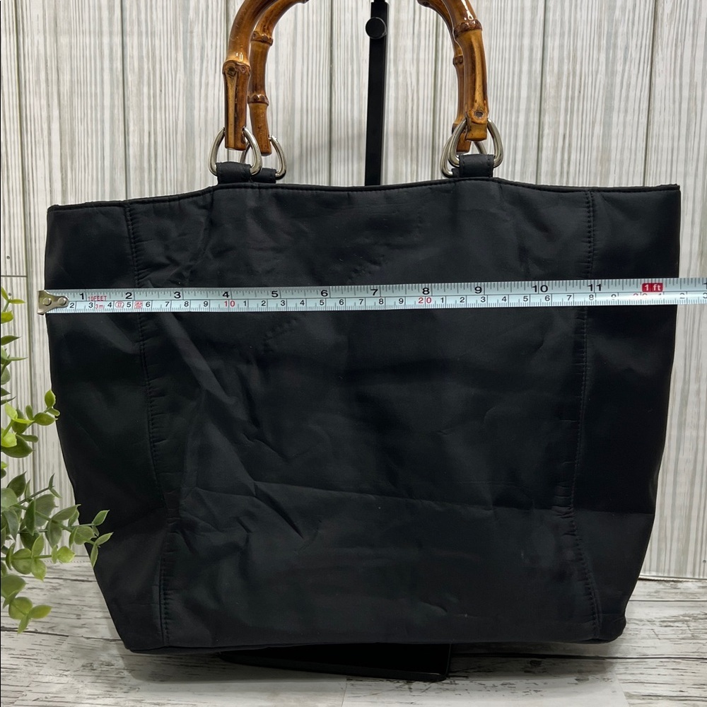 Banana Republic Black Nylon Tote Bag with Bamboo Handles | - Picture 7 of 10